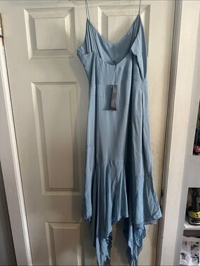 Yigal Azrouel Light Blue Asymmetrical Handkerchief Slip Dress